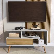 Rack Retrô para TV até 55 Polegadas MDF 90cm Pés em Madeira Maciça Aparador Estante com Porta Nicho Prateleira Palito