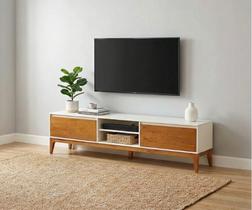 Rack Retrô para TV até 60 Polegadas 180cm MDF com Pés em Madeira Maciça Bali Yescasa Bege/Garapa
