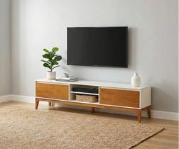 Rack Retrô para TV até 60 Polegadas 180cm MDF com Pés em Madeira Maciça Bali Yescasa Bege/Garapa Rack Retrô para TV até 60 Polegadas 180cm MDF com Pés em Madeira Maciça Bali Yescasa Bege/Garapa