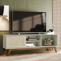 Rack Retrô para TV até 60 Polegadas MDF 162cm Pés em Madeira Maciça Palinha Panama Móveis Bege Off White
