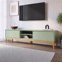 Rack Retrô para TV até 75 Polegadas 2 Portas MDF com Pés de Madeira Maciça 180cm Bento Yescasa Verde Sálvia/Amêndoa Rack Retrô para TV até 75 Polegadas 2 Portas MDF com Pés de Madeira Maciça 180cm Bento Yescasa Verde Sálvia/Amêndoa