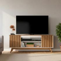 Rack Retrô TV Até 72 Polegadas Pés De Madeira 2 Portas 2 Nichos Malibu Wood Ripado 1.60 Rack Retrô TV Até 72 Polegadas Pés De Madeira 2 Portas 2 Nichos Malibu Wood Ripado 1.60