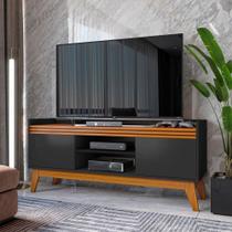 Rack Ripado 50 Polegadas Com 2 Portas Monaco - Preto E Cedro