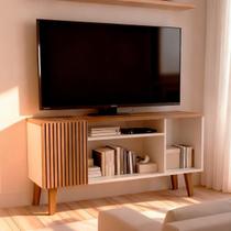 Rack Ripado Para Sala Tv Até 50 Polegadas Amadeirado Mdp