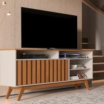 Rack Ripado para TV até 50 Polegadas MDF 136cm Pés em Madeira Maciça Turin Rack Ripado para TV até 50 Polegadas MDF 136cm Pés em Madeira Maciça Turin