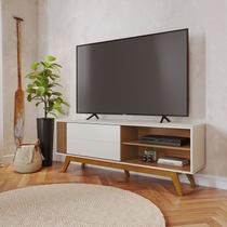 Rack Ripado para TV até 60 Polegadas 160,4cm Pés em Madeira Maciça Porta Deslizante Otawa Branco Off White Matte/Freijó Rack Ripado para TV até 60 Polegadas 160,4cm Pés em Madeira Maciça Porta Deslizante Otawa Branco Off White Matte/Freijó