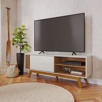 Rack Ripado para TV até 60 Polegadas 160,4cm Pés em Madeira Maciça Porta Deslizante Otawa Branco Off White Matte/Freijó Rack Ripado para TV até 60 Polegadas 160,4cm Pés em Madeira Maciça Porta Deslizante Otawa Branco Off White Matte/Freijó
