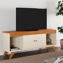 Rack Ripado para TV até 65 Polegadas 100% MDF 160cm Pés em Madeira Maciça 2 Portas Madrid Bege Off White/Naturalle Rack Ripado para TV até 65 Polegadas 100% MDF 160cm Pés em Madeira Maciça 2 Portas Madrid Bege Off White/Naturalle