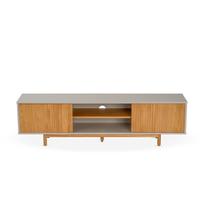 Rack Ripado para TV até 65 Polegadas MDF 180cm Pés em Madeira Maciça Rischio Prata Off White/Mel