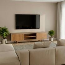 Rack Ripado para TV até 65 Polegadas MDF 180cm Pés em Madeira Maciça Rischio Rack Ripado para TV até 65 Polegadas MDF 180cm Pés em Madeira Maciça Rischio