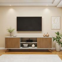 Rack Ripado para TV até 65 Polegadas MDF 200cm Pés em Madeira Maciça 2 Portas com Deslizantes Manaus Rack Ripado para TV até 65 Polegadas MDF 200cm Pés em Madeira Maciça 2 Portas com Deslizantes Manaus