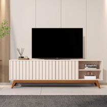 Rack Ripado para TV até 75 Polegadas 3 Portas com Pés em MDF Açaí 1,8 JB Móveis Rack Ripado para TV até 75 Polegadas 3 Portas com Pés em MDF Açaí 1,8 JB Móveis