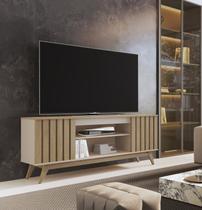Rack Ripado Retrô para TV até 60 Polegadas MDF 160cm Pés em Madeira Maciça Malibu Rack Ripado Retrô para TV até 60 Polegadas MDF 160cm Pés em Madeira Maciça Malibu