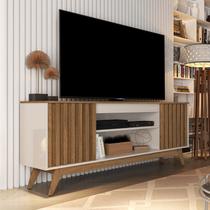 Rack Ripado Retrô para TV até 60 Polegadas MDF 160cm Pés em Madeira Maciça Malibu Wood Bege Off White/Freijó