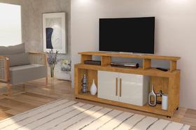 Rack RU Com Rodízios 2 Portas Para TV Até 60'' Polegadas Cor Ipê / Off White