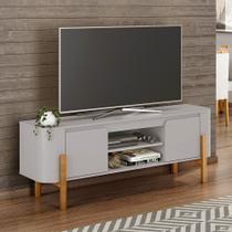 Rack Sala Camburi para Tv 65 Polegadas Pés em Madeira Maciça Off-white