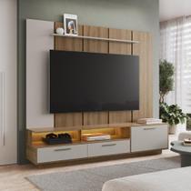 Rack Sala com Iluminação Led 2,00m e Painel TV 75 Polegadas c/ Prateleira Superior