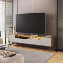 Rack Sala com Led 200cm x 37cm 2 Gavetas Portas e Pés Palito Rack Sala com Led 200cm x 37cm 2 Gavetas Portas e Pés Palito