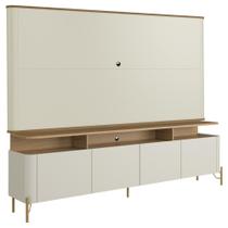 Rack Sala Com Painel Para TV 75 Pol 4 Portas 180cm Pés Dourado Clio I03 Louro Luna - Lyam Rack Sala Com Painel Para TV 75 Pol 4 Portas 180cm Pés Dourado Clio I03 Louro Luna - Lyam