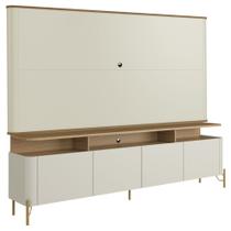 Rack Sala Com Painel Para TV 75 Pol 4 Portas 220cm Pés Dourado Clio I03 Louro Luna - Lyam