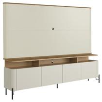 Rack Sala Com Painel Para TV 75 Pol 4 Portas 220cm Pés Preto Clio I03 Louro Luna - Lyam Rack Sala Com Painel Para TV 75 Pol 4 Portas 220cm Pés Preto Clio I03 Louro Luna - Lyam