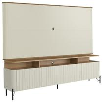 Rack Sala Com Painel Para TV 75 Pol 4 Portas Brise 220cm Pés Preto Clio I03 Louro Luna - Lyam