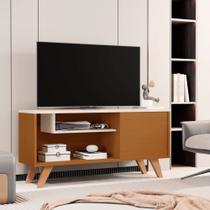 Rack Sala De Estar Retrô P/ Tv Até 45" Prateleira Nicho Porta Heitor Cores G2 Plus Cor: Nature Com Off White