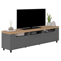Rack Sala De Estar Tv 75 Pol 200 Cm 4442 Carvalho Grafite Arly Carvalho Grafite