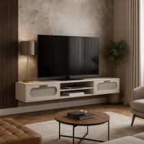 Rack Santorini Suspenso Para Painel Ripado ou Tradicional De Sala de Estar Design Moderna 180cm 2 Gavetas