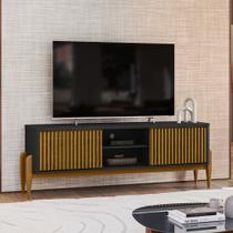 Rack Sereno para Tv até 55 polegadas com Ripado 2 Portas de Correr 160cm Pés em Madeira Maciça - Olivar Móveis