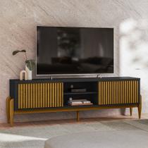 Rack Sereno para Tv até 55 polegadas com Ripado 2 Portas de Correr 180cm Pés em Madeira Maciça - Olivar Móveis