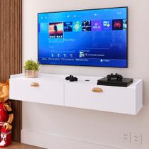 Rack Suspenso 1.20 Home Decor Tv 42 " Bancada Flutuante 2 Porta Puxador Concha Sala Quarto Branco - Lojas RPM