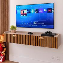 Rack Suspenso 1.20 Home Decor Tv 42" Bancada Flutuante 2 Porta Puxador Concha Sala Quarto Fendi/Ripado - Lojas RPM