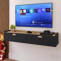 Rack Suspenso 1.20 Home Decor Tv 42" Bancada Flutuante 2 Porta Puxador Concha Sala Quarto Preto/Hanover - Lojas RPM Rack Suspenso 1.20 Home Decor Tv 42" Bancada Flutuante 2 Porta Puxador Concha Sala Quarto Preto/Hanover - Lojas RPM