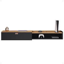 Rack Suspenso 1.8 Estante Home Supremo King Tv Smart 55 60 65 70 Pol. 1 Porta Nicho Puxador Concha Sala Quarto - Preto/Hanover - Lojas RPM