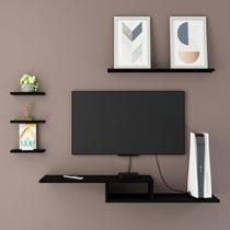 Rack Suspenso 4 Prateleiras Mdf Nichos Organizador Preto Rack Suspenso 4 Prateleiras Mdf Nichos Organizador Preto