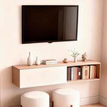 Rack Suspenso Branco Amadeirado Luxo Para Tv 32 Polegadas
