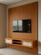 Rack Suspenso Com 2 Gavetas com Painel Ripado para Sala Moderna Espaço Luxuoso Cor:Nature