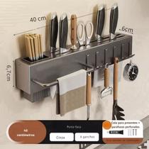 Rack Suspenso de Parede Cozinha Porta Facas Utensílios Cinza