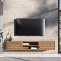 Rack Suspenso Para Sala 175 cm Madeira TV 75 Ripado Freijó Rian