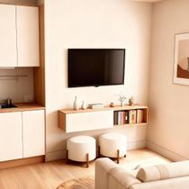 Rack Suspenso para TV até 43 Polegadas 107cm Branco com Porta e Nicho