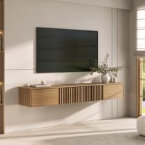 Rack Suspenso para TV até 75 Polegadas 180cm Portas Ripadas Aruá CabeCasa MadeiraOriginals Marrom Jatobá Rack Suspenso para TV até 75 Polegadas 180cm Portas Ripadas Aruá CabeCasa MadeiraOriginals Marrom Jatobá