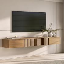 Rack Suspenso para TV até 75 Polegadas 210cm Portas Ripadas Aruá CabeCasa MadeiraOriginals Marrom Jatobá