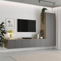 Rack Suspenso para TV até 75 Polegadas 280cm Modular 4 Módulos 8 Portas Frame CabeCasa MadeiraOriginals