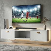 Rack Suspenso Pequeno Home Shop Bancada TV 42" Nicho Decorativo Porta Basculante Puxador Concha Sala Quarto