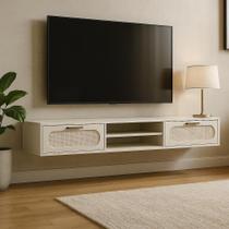 Rack Suspenso Santorini Tela de Palha 2 Gavetas Nicho MDF