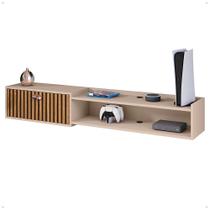 Rack Suspenso Supremo Home TV Smart 55 Pol Porta Basculante Nicho Decoração Sala Quarto - Fendi/Ripado - Lojas RPM