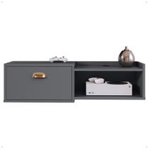 Rack Suspenso TV Smart 32" Bancada Canadá 1 Porta Puxador Concha Nicho Decoração Sala Quarto Cinza Lojas RPM