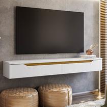 Rack Suspenso Uno P/ Tvs até 55 Polegadas 160cm 2 Portas Branco/Cedro- Olivar Móveis