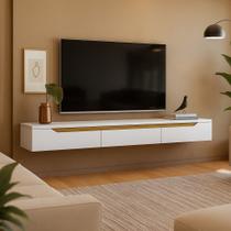 Rack Suspenso Uno P/ Tvs Até 65 Polegadas 180cm 2 Portas Branco/Cedro - Olivar Móveis